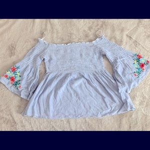 Hollister Off the Shoulder Floral Blue Top